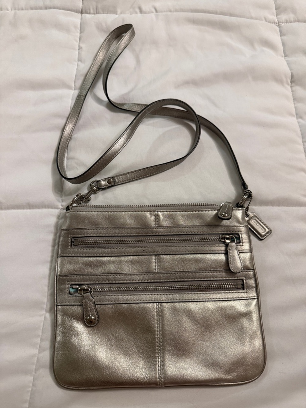 Coach Metallic Silver Crossbody Organizer